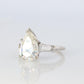 14k Gold LARGE White Topaz Pear cut engagement ring. Baguette and Pear Solitaire