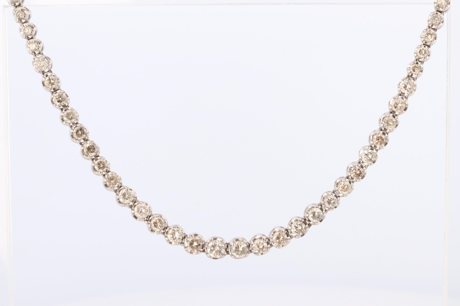 Platinum Diamond Tennis Necklace. PT850 round diamond Tennis Chain Strand. 5+CTW
