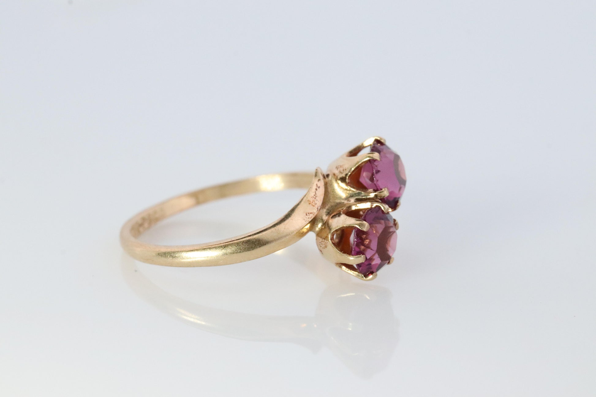 10k Vintage Amethyst Ring. 10k Victorian Twin Ruby Bypass ring. PSco