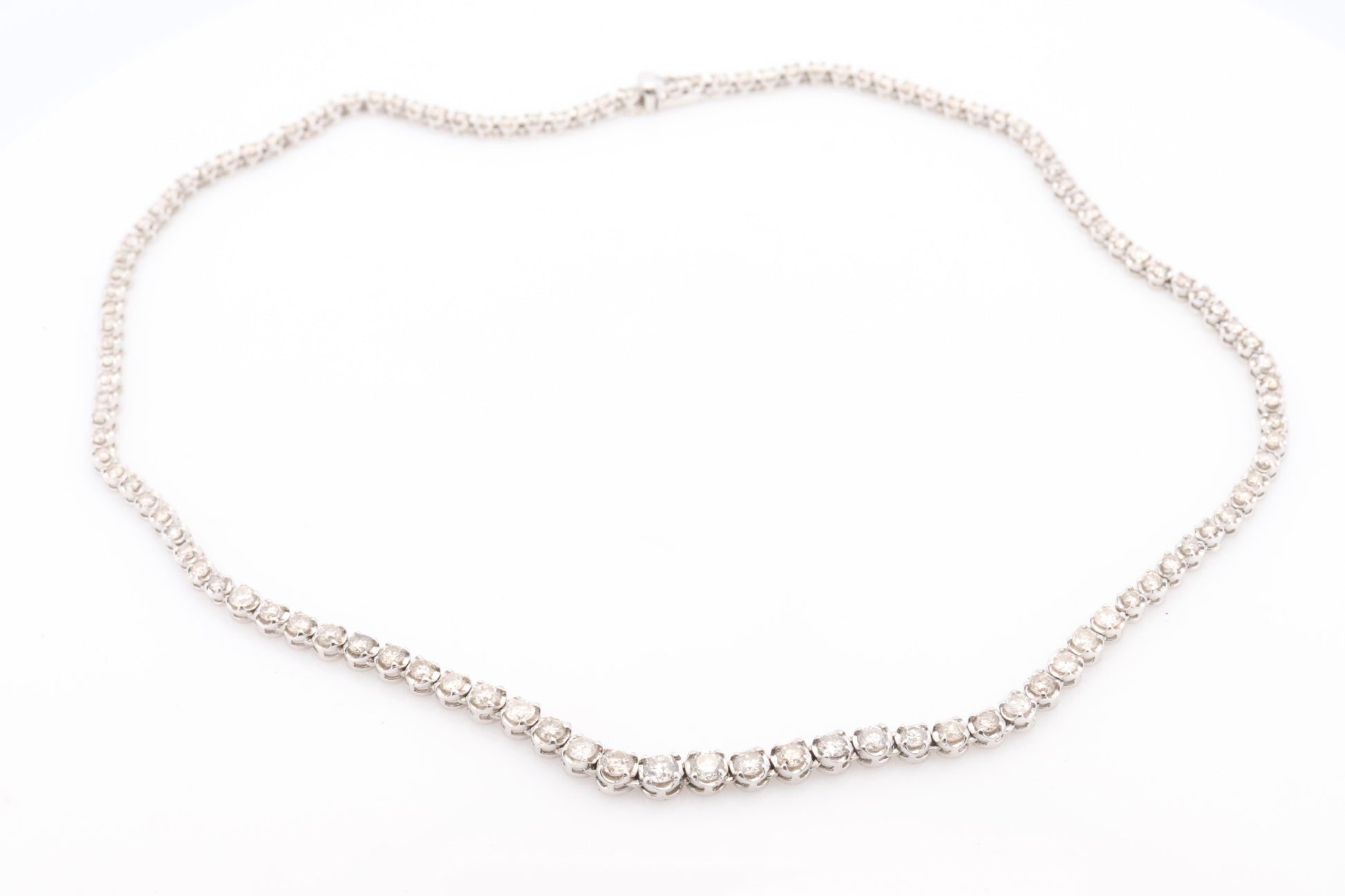 Platinum Diamond Tennis Necklace. PT850 round diamond Tennis Chain Strand. 5+CTW