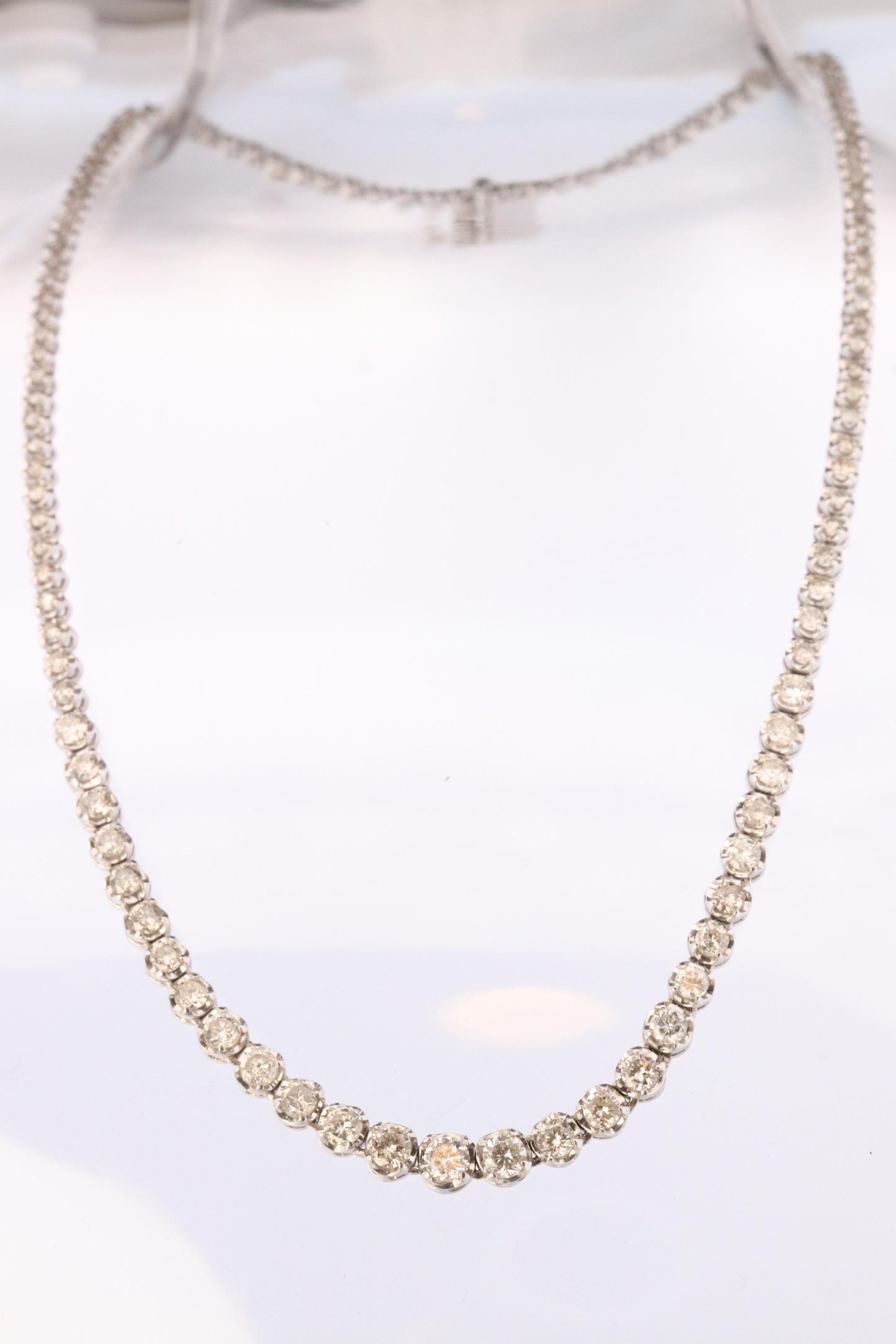 Platinum Diamond Tennis Necklace. PT850 round diamond Tennis Chain Strand. 5+CTW