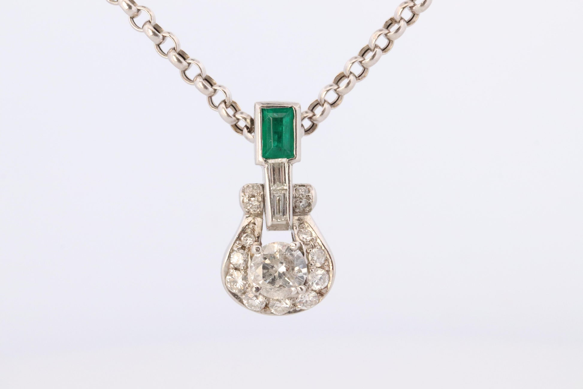 Platinum Emerald Pendant. Genuine Emerald and Diamond Door knocker PT900 Pendant