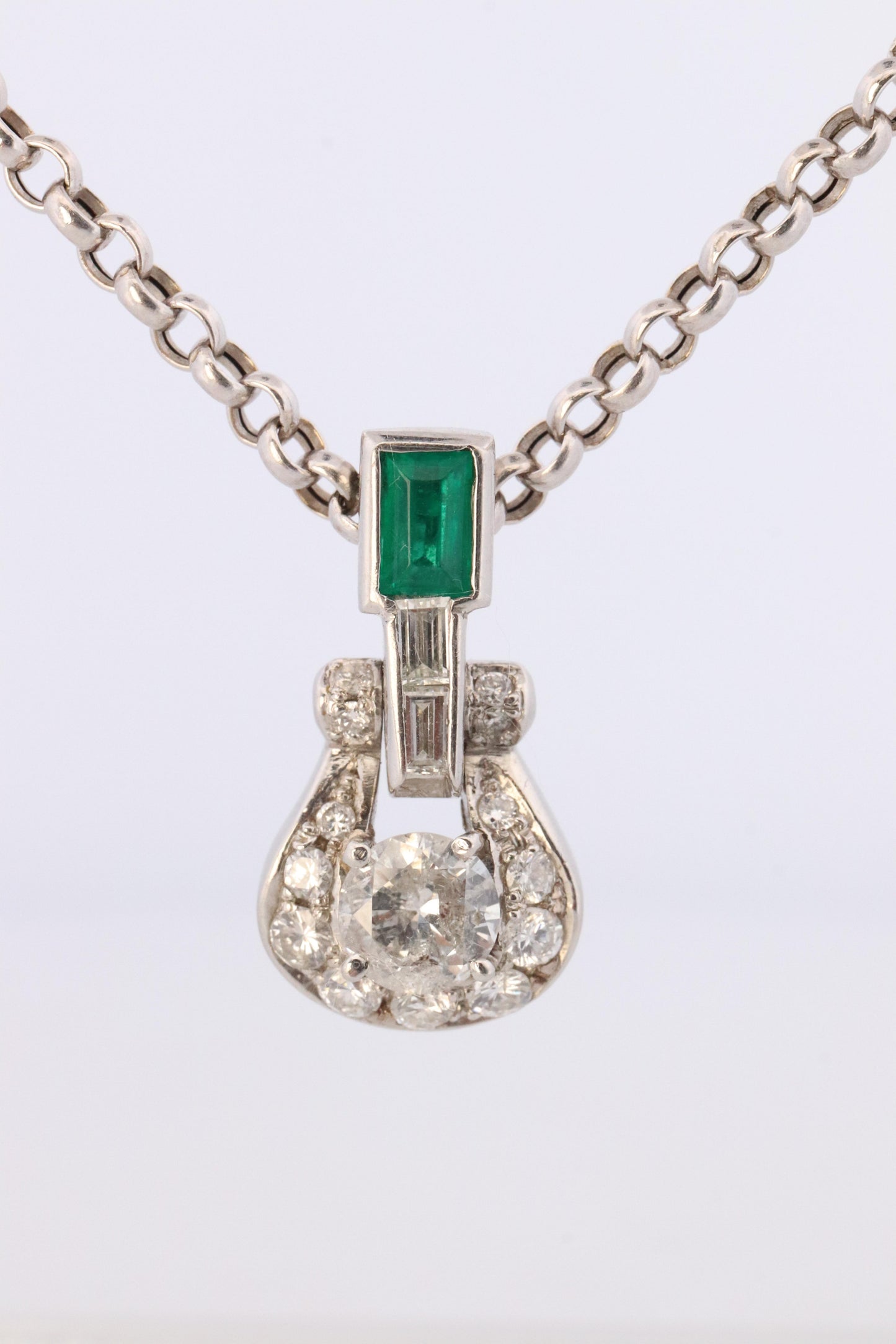 Platinum Emerald Pendant. Genuine Emerald and Diamond Door knocker PT900 Pendant