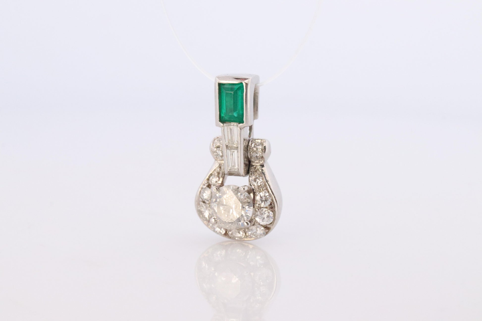 Platinum Emerald Pendant. Genuine Emerald and Diamond Door knocker PT900 Pendant