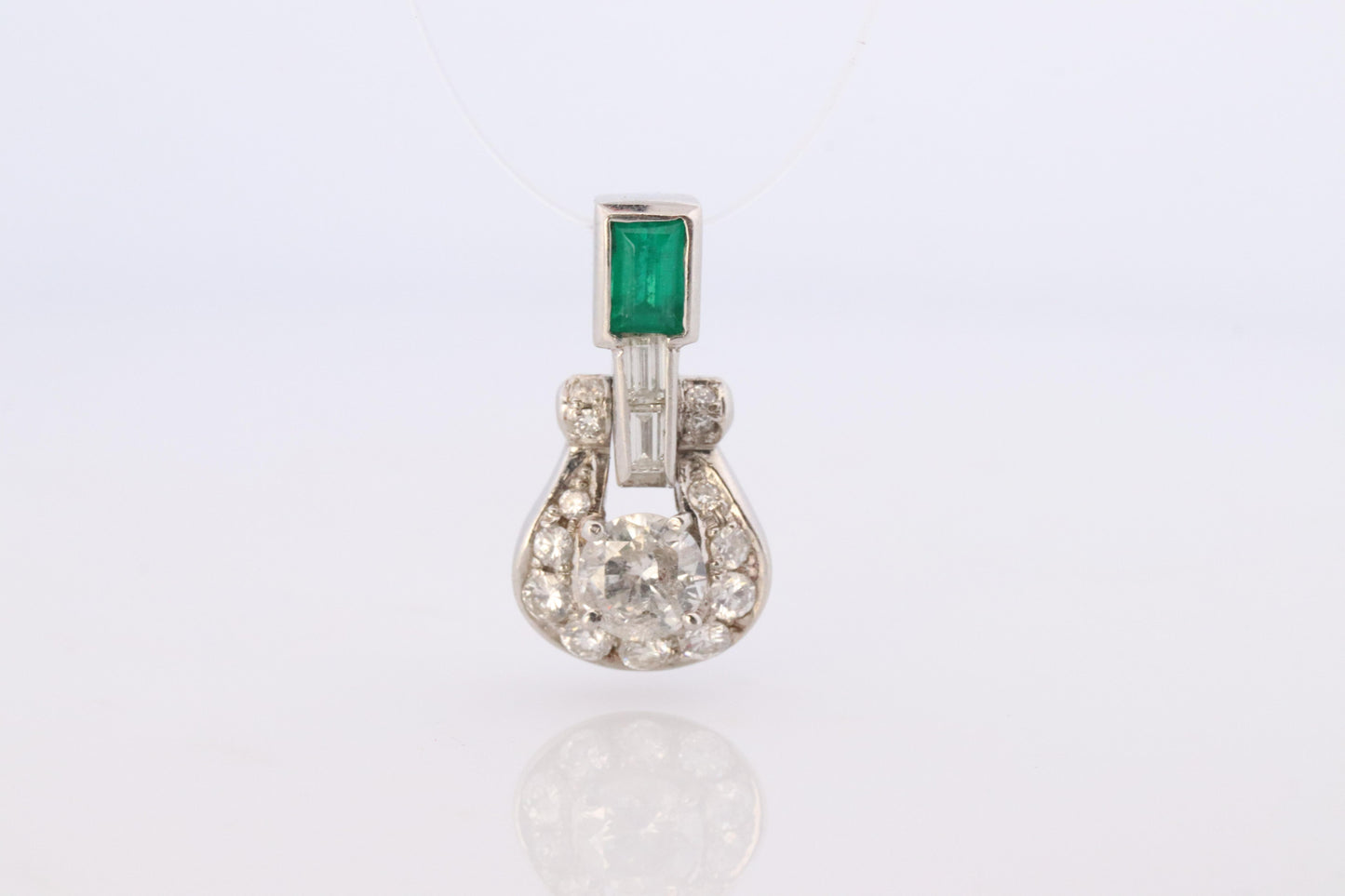 Platinum Emerald Pendant. Genuine Emerald and Diamond Door knocker PT900 Pendant