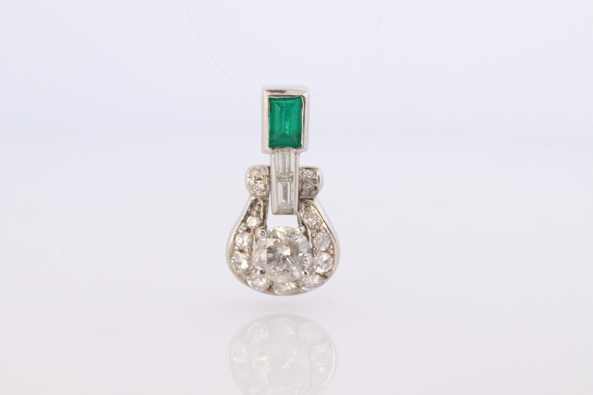 Platinum Emerald Pendant. Genuine Emerald and Diamond Door knocker PT900 Pendant