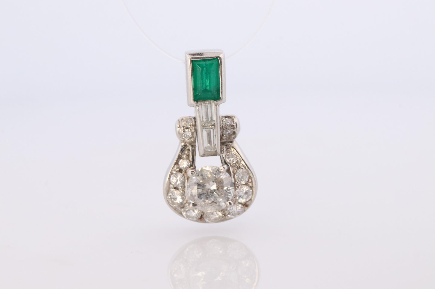 Platinum Emerald Pendant. Genuine Emerald and Diamond Door knocker PT900 Pendant
