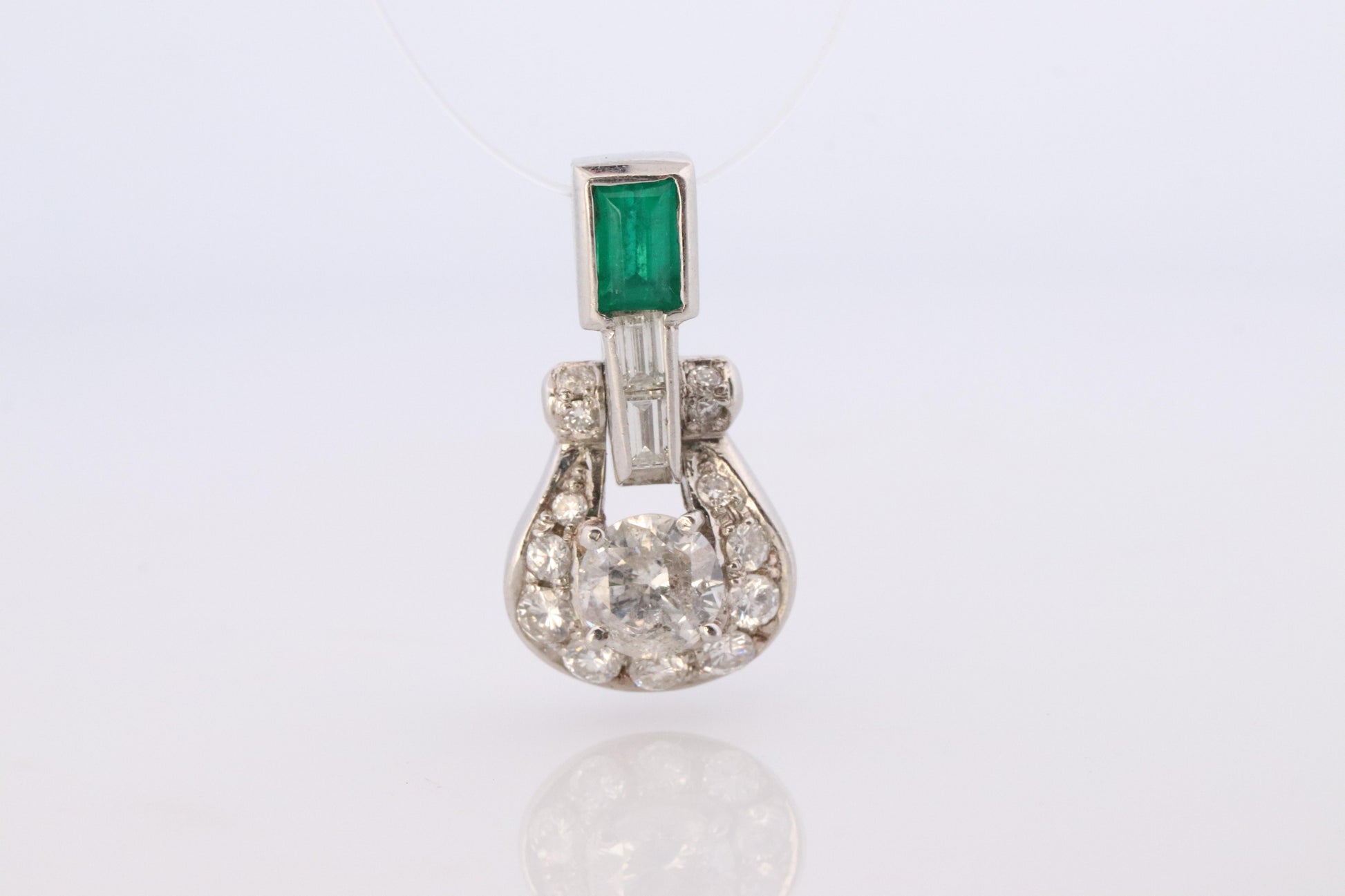 Platinum Emerald Pendant. Genuine Emerald and Diamond Door knocker PT900 Pendant