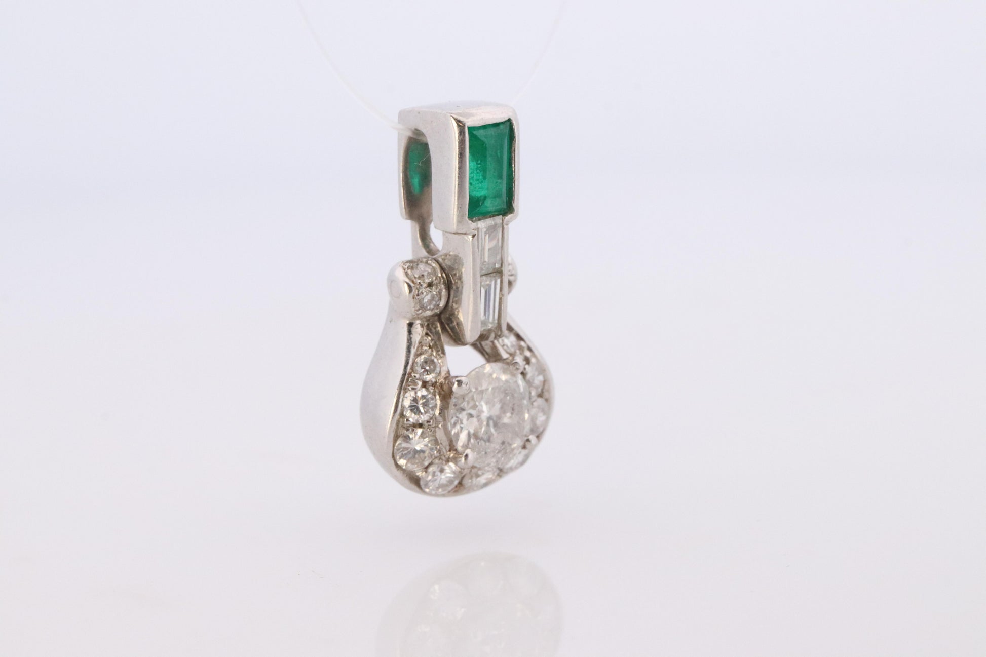 Platinum Emerald Pendant. Genuine Emerald and Diamond Door knocker PT900 Pendant