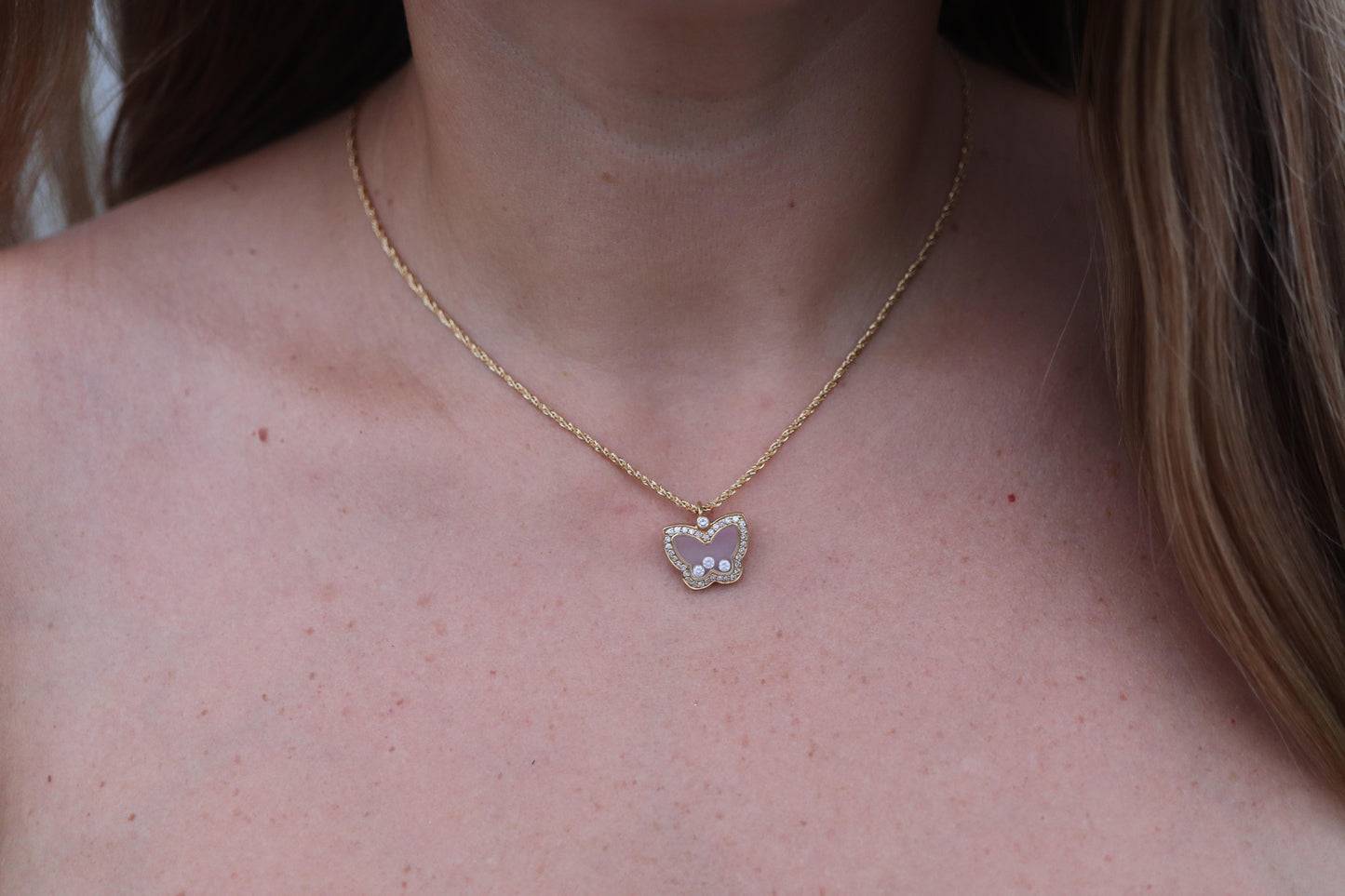 18k Chopard Happy Diamond Butterfly Pendant. So Happy Chopard Necklace