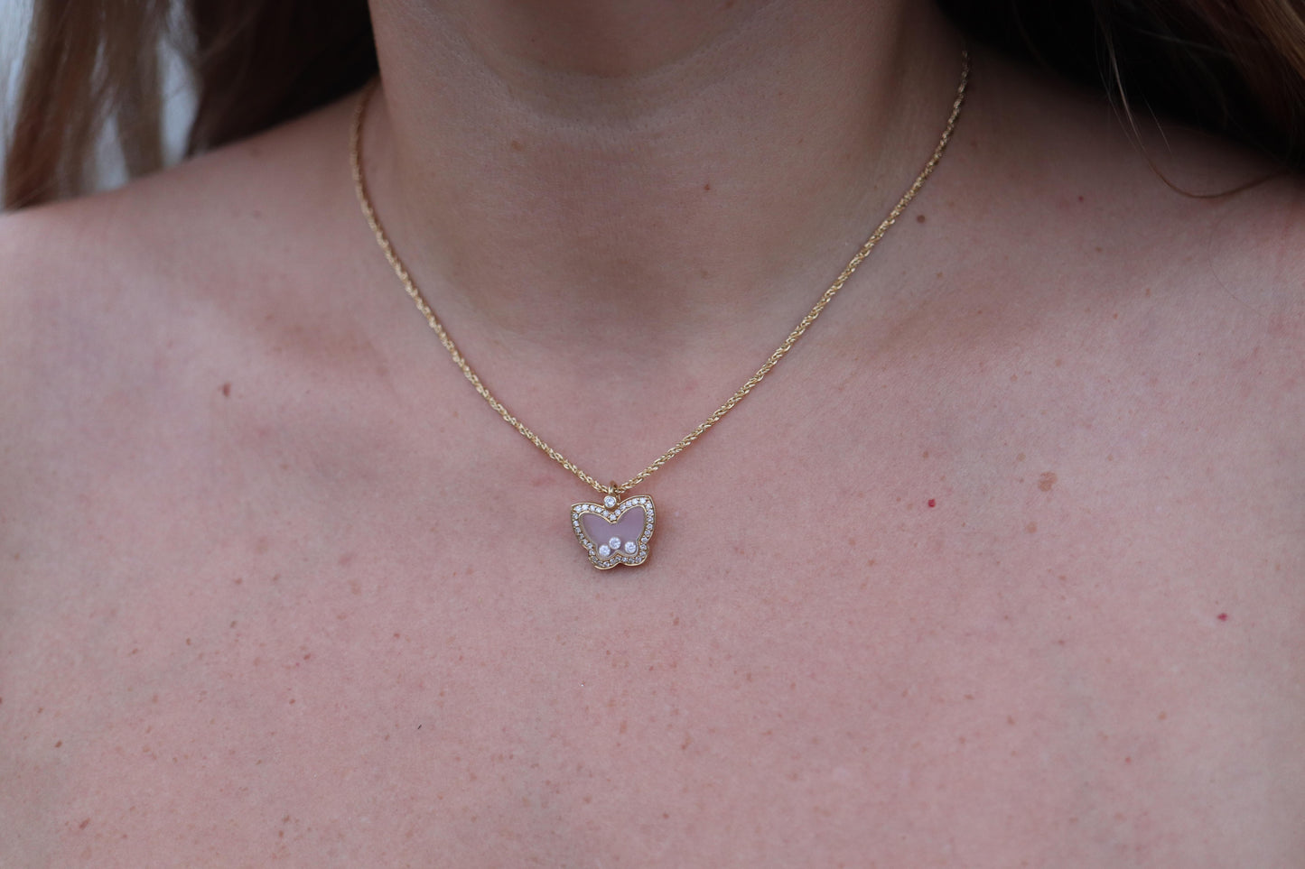 18k Chopard Happy Diamond Butterfly Pendant. So Happy Chopard Necklace
