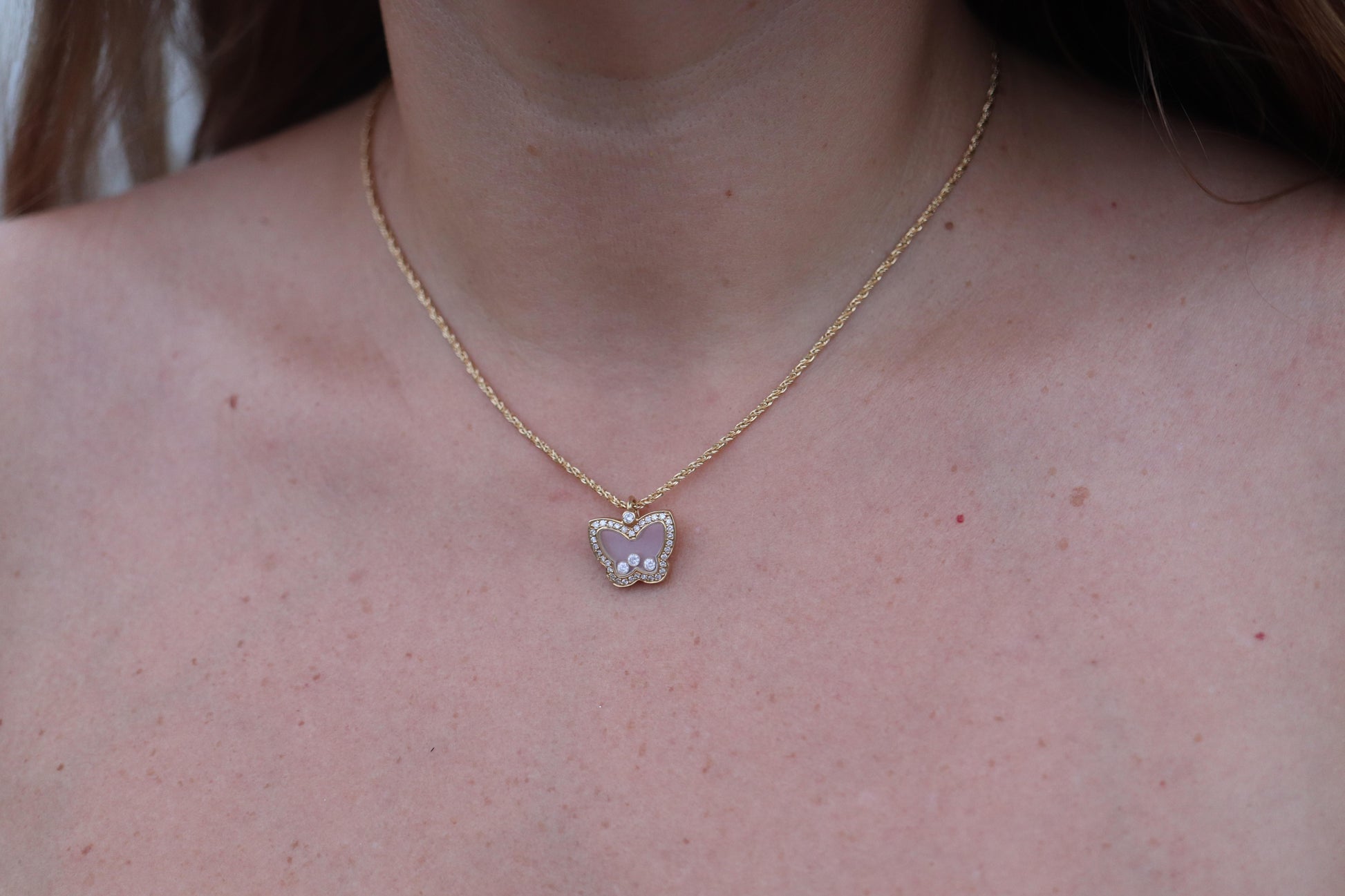18k Chopard Happy Diamond Butterfly Pendant. So Happy Chopard Necklace
