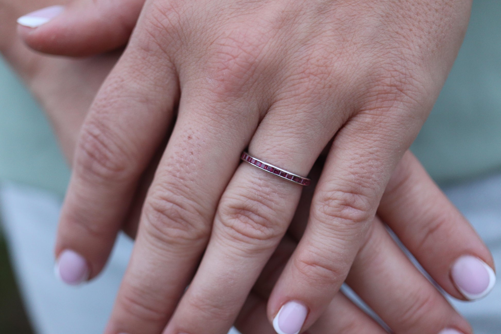 Vintage Tiffany and Co. Ruby Ring. Platinum Tiffany Ruby Full Eternity band