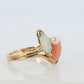14k Pink Coral Opal and Pearl Cabochon cluster ring. Navette Peach coral band