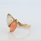 14k Pink Coral Opal and Pearl Cabochon cluster ring. Navette Peach coral band