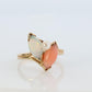 14k Pink Coral Opal and Pearl Cabochon cluster ring. Navette Peach coral band