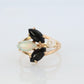 14k Onyx Opal and Pearl Cabochon cluster ring. Navette Onyx Opal band.