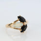 14k Onyx Opal and Pearl Cabochon cluster ring. Navette Onyx Opal band.