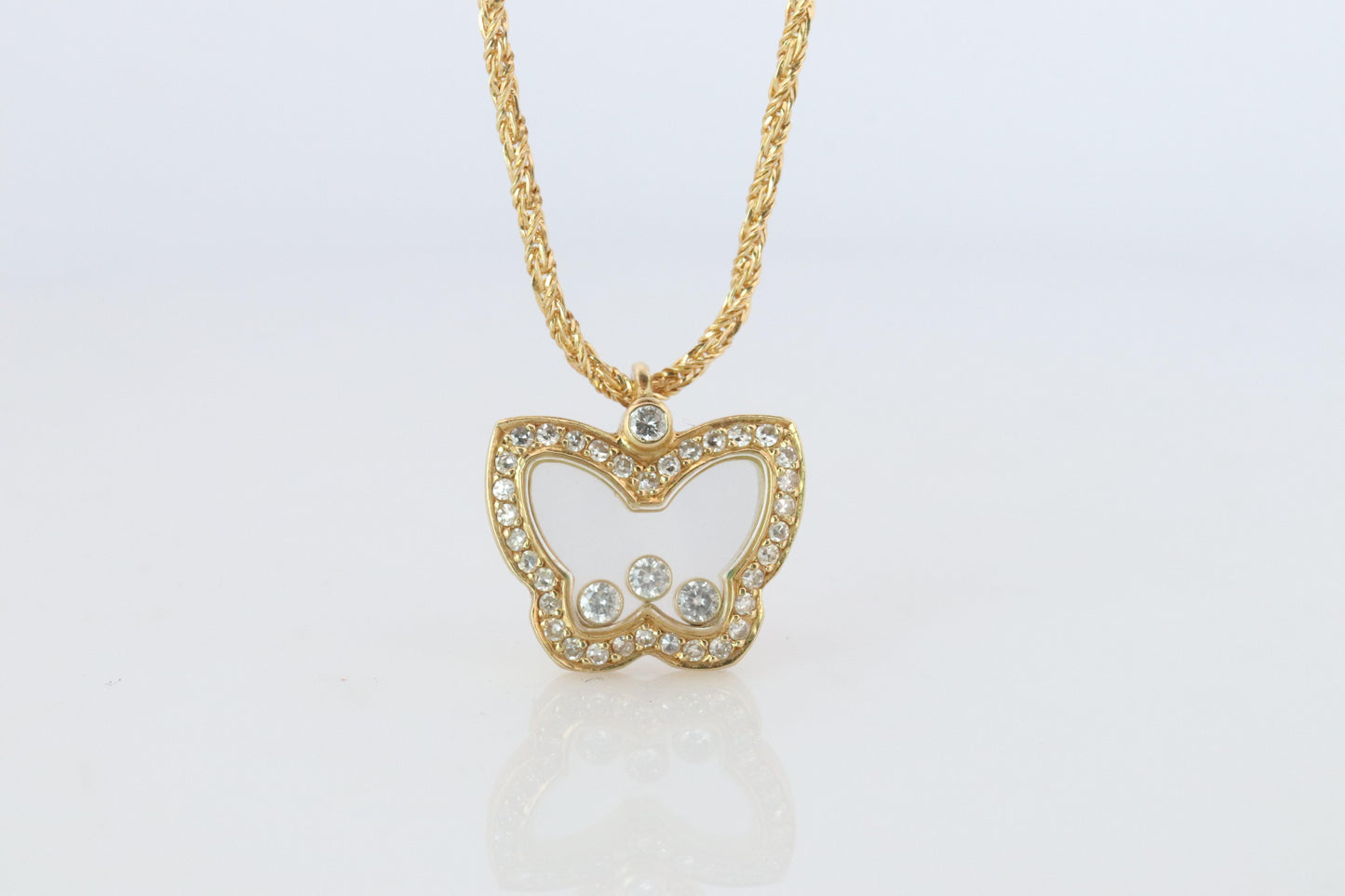 18k Chopard Happy Diamond Butterfly Pendant. So Happy Chopard Necklace