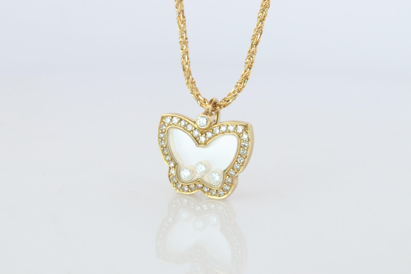 18k Chopard Happy Diamond Butterfly Pendant. So Happy Chopard Necklace