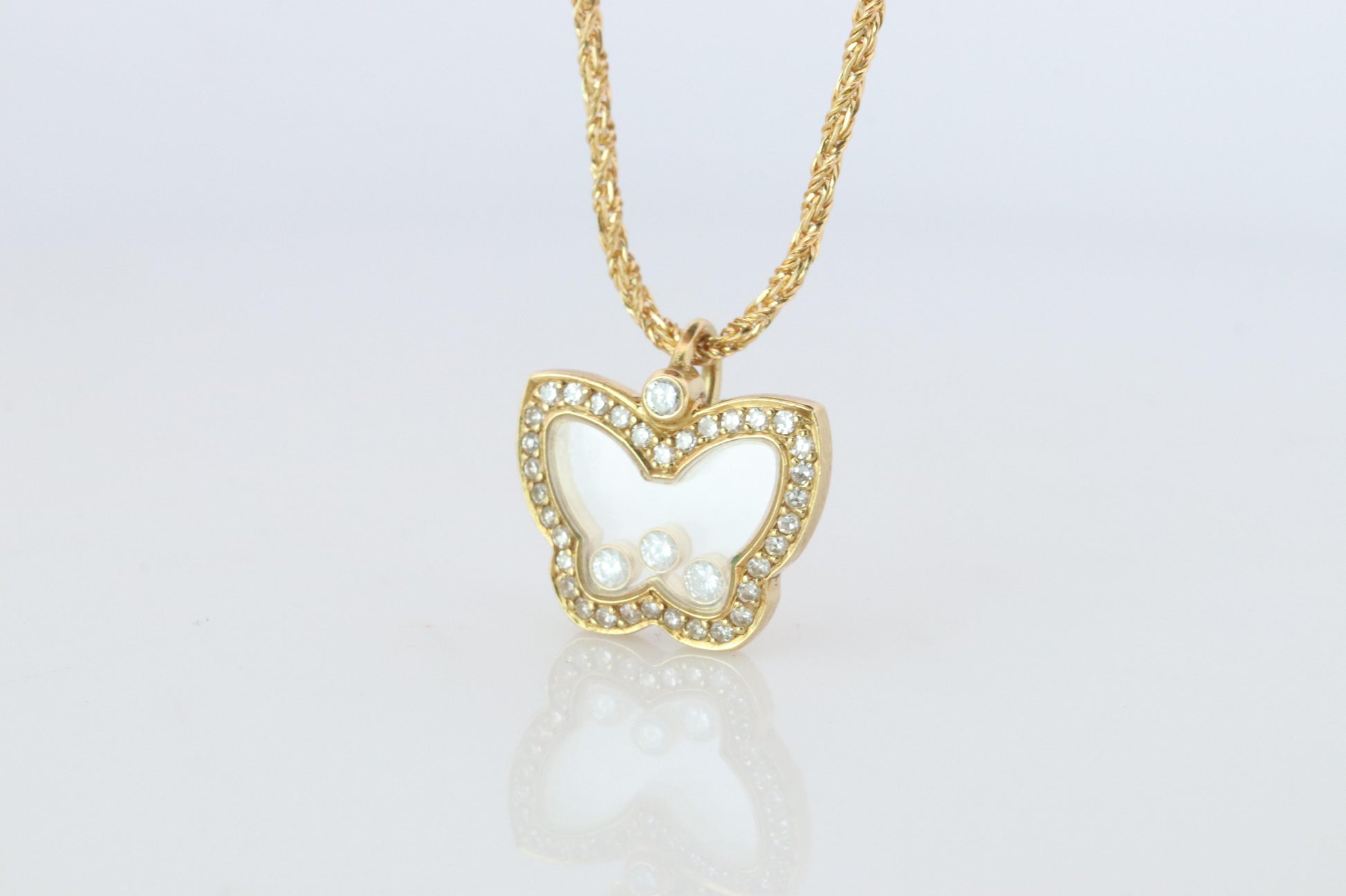 18k Chopard Happy Diamond Butterfly Pendant. So Happy Chopard Necklace