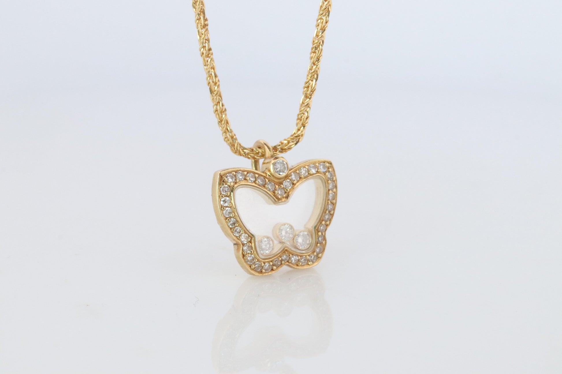18k Chopard Happy Diamond Butterfly Pendant. So Happy Chopard Necklace