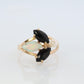 14k Onyx Opal and Pearl Cabochon cluster ring. Navette Onyx Opal band.