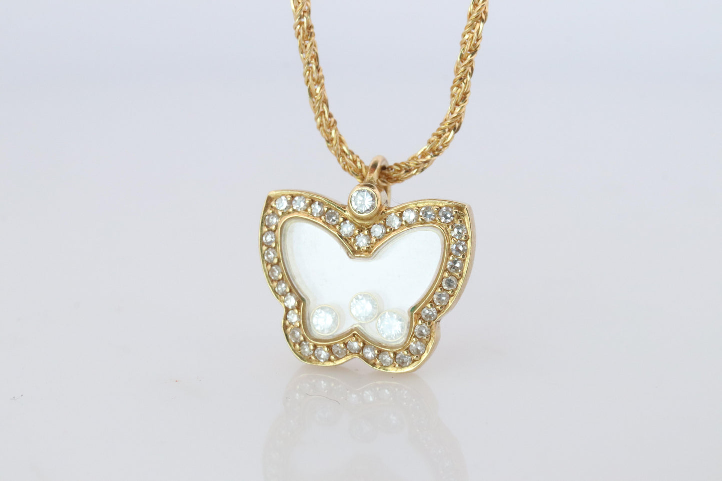 18k Chopard Happy Diamond Butterfly Pendant. So Happy Chopard Necklace