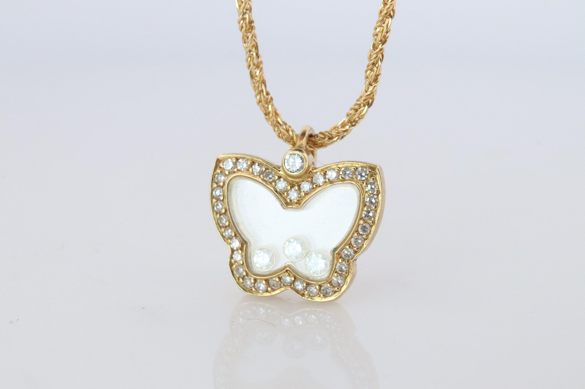 18k Chopard Happy Diamond Butterfly Pendant. So Happy Chopard Necklace