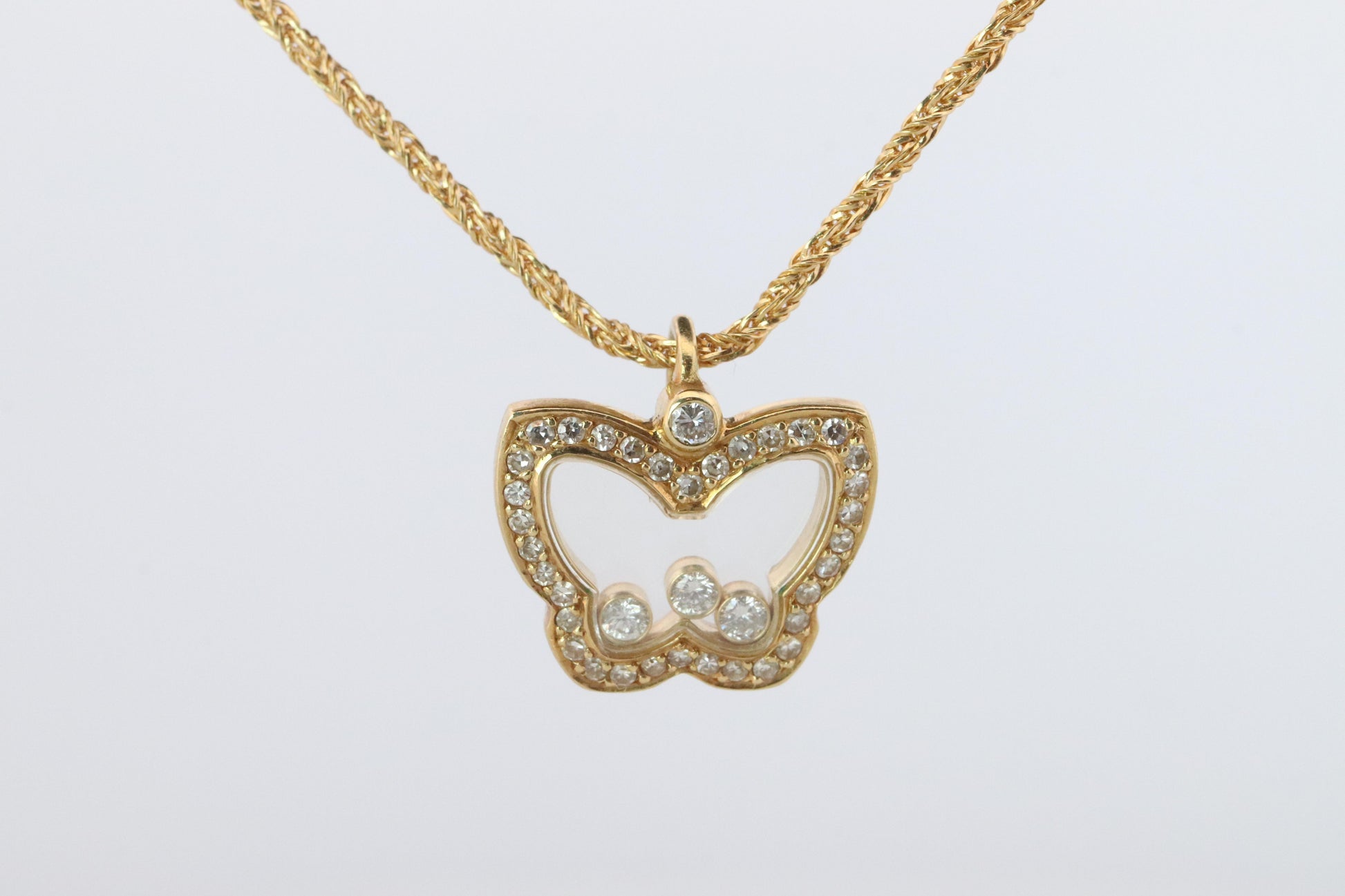 18k Chopard Happy Diamond Butterfly Pendant. So Happy Chopard Necklace