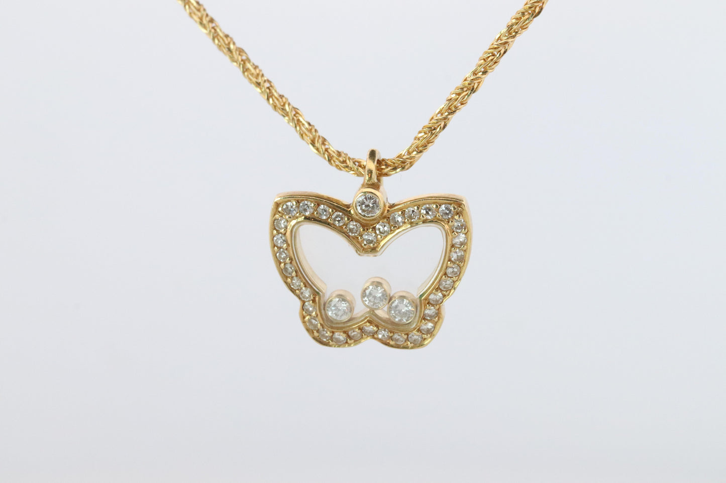 18k Chopard Happy Diamond Butterfly Pendant. So Happy Chopard Necklace