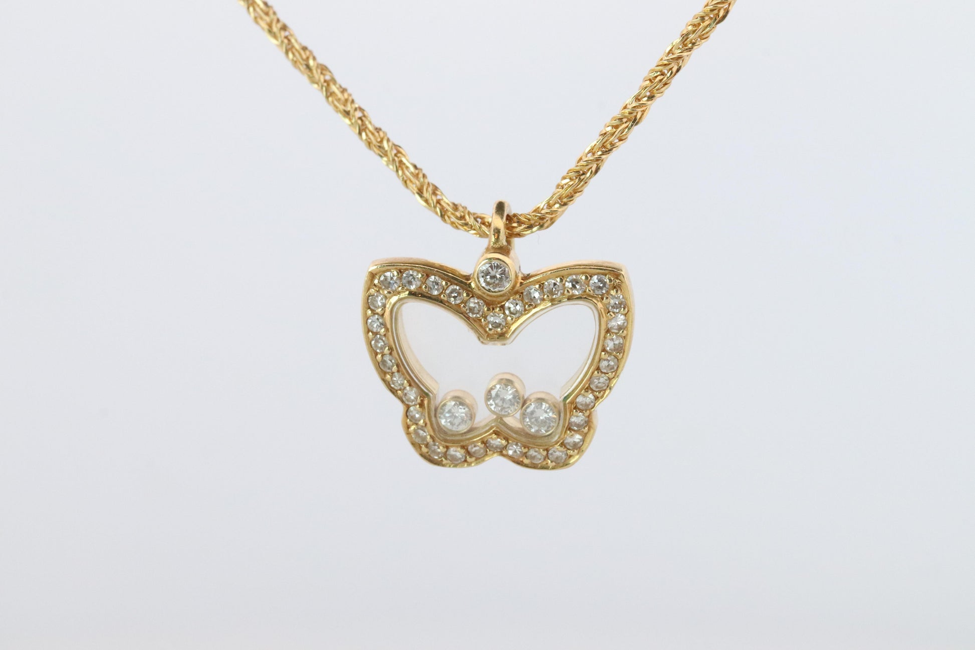 18k Chopard Happy Diamond Butterfly Pendant. So Happy Chopard Necklace