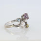 14k Multi-Color Gem Ring. 14k Topaz Blooming Flower and leaves ring.