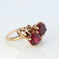 10k Victorian Claw Set Ruby Ring. Twin gem bypass bow ring.