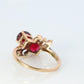 10k Victorian Claw Set Ruby Ring. Twin gem bypass bow ring.