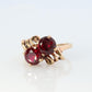 10k Victorian Claw Set Ruby Ring. Twin gem bypass bow ring.