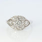 14k Art Deco Shield ring 14k white gold with diamonds and filigree open design.