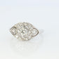 14k Art Deco Shield ring 14k white gold with diamonds and filigree open design.