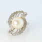 14k Pearl (8mm) and Diamond Solitaire ring. 14k White gold Filigree ring Akoya