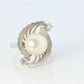 14k Pearl (8mm) and Diamond Solitaire ring. 14k White gold Filigree ring Akoya