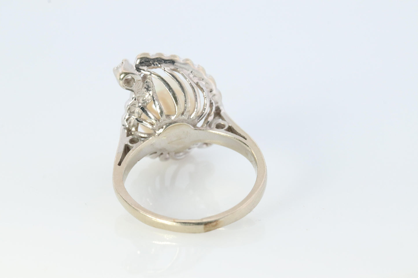 14k Pearl (8mm) and Diamond Solitaire ring. 14k White gold Filigree ring Akoya