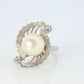 14k Pearl (8mm) and Diamond Solitaire ring. 14k White gold Filigree ring Akoya