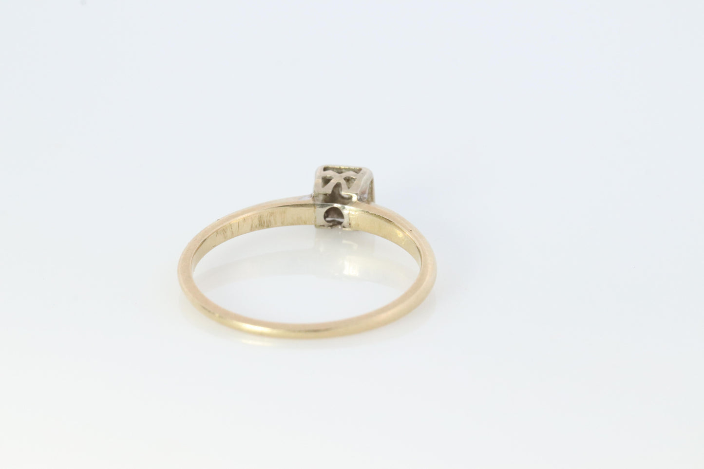 Art Deco Diamond ring. 14k Yellow and White Gold Square table.