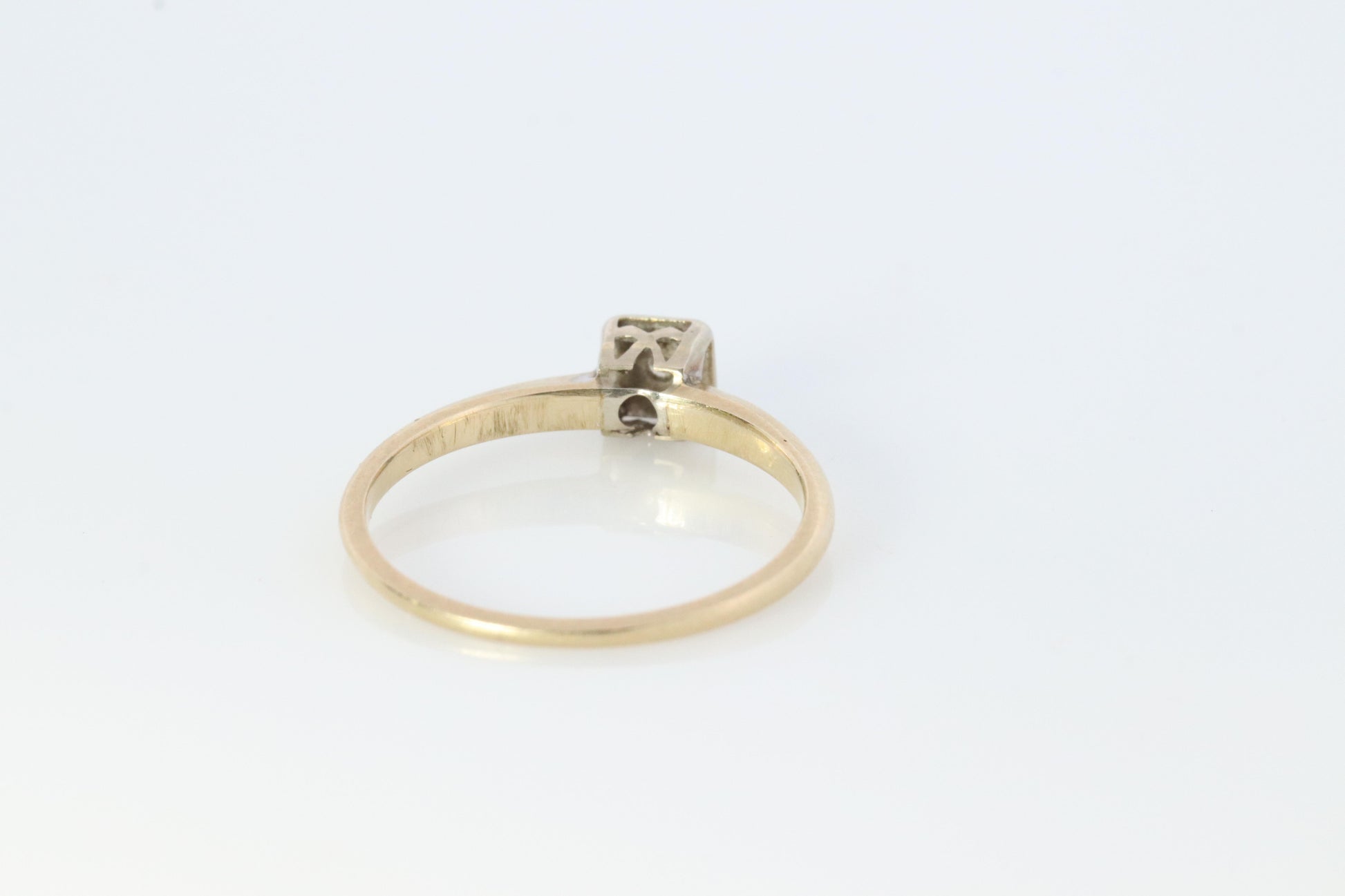 Art Deco Diamond ring. 14k Yellow and White Gold Square table.