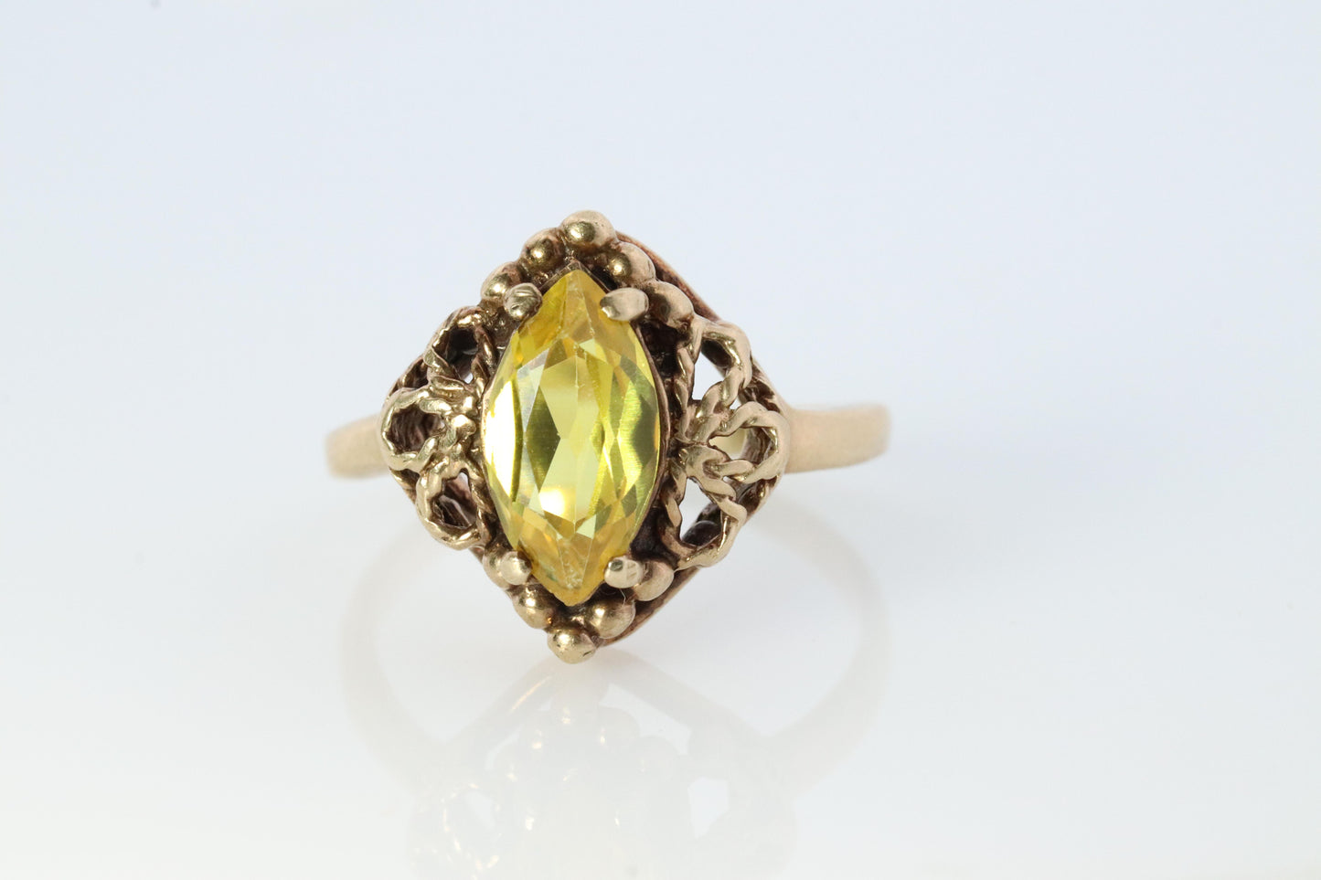 10k Citrine Marquise filigree set Ring. Citrine cocktail statement ring.