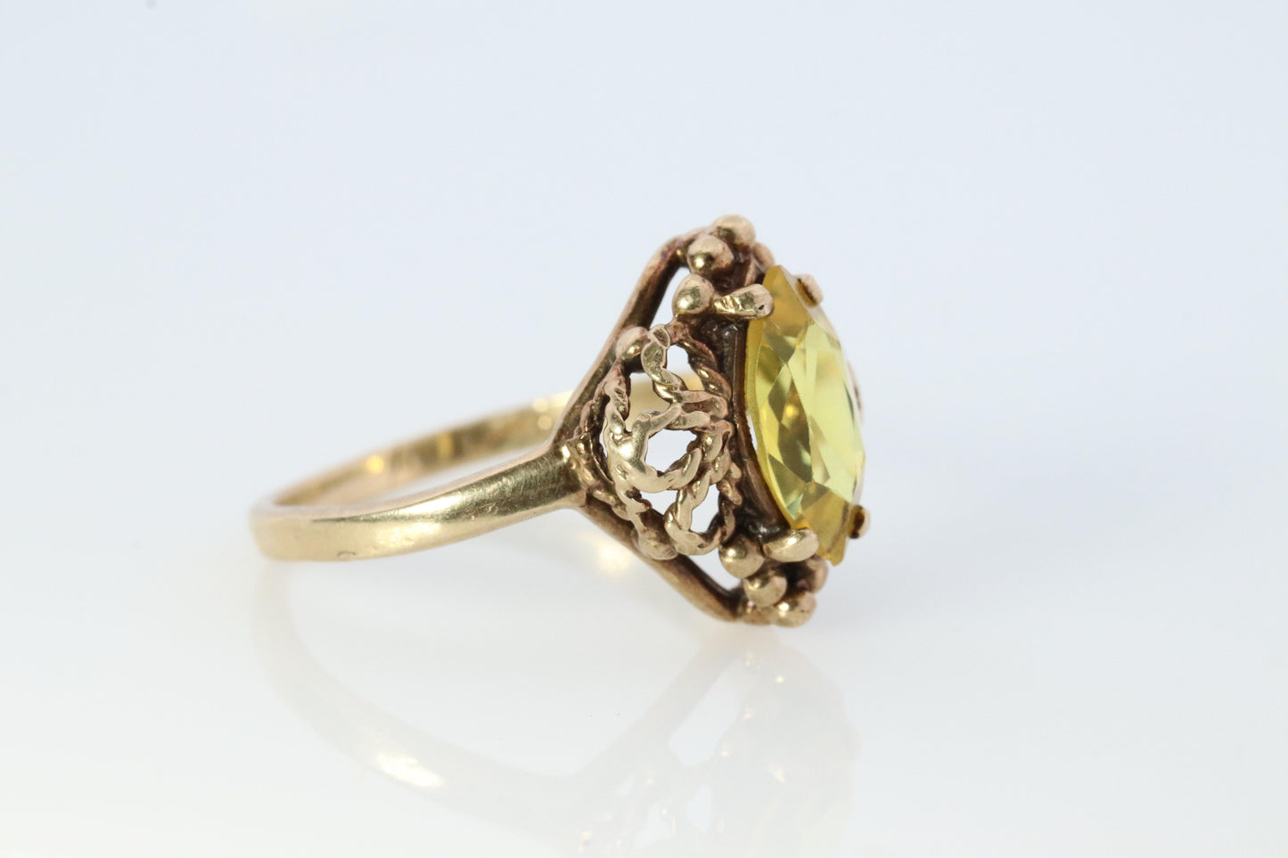 10k Citrine Marquise filigree set Ring. Citrine cocktail statement ring.