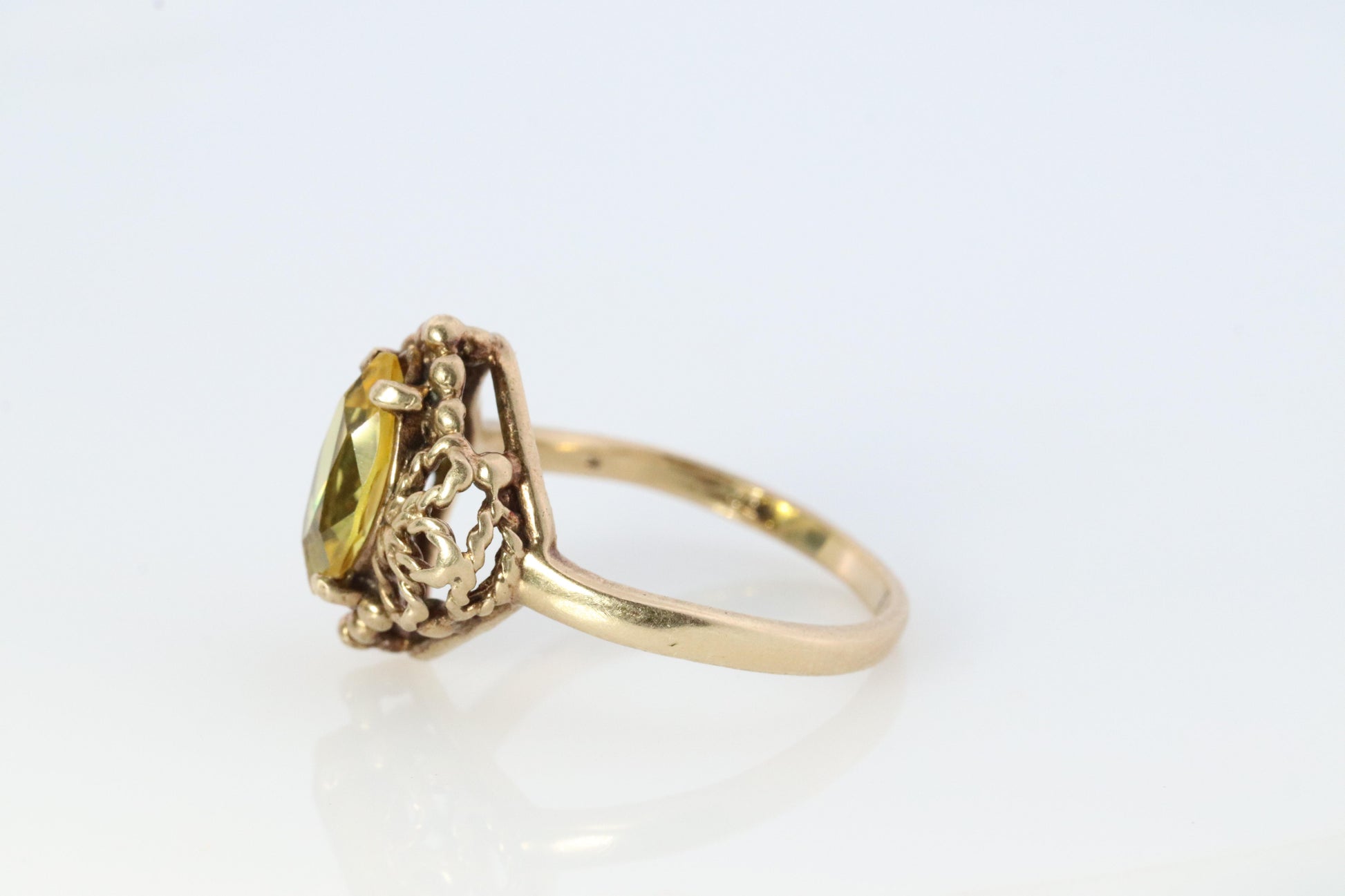 10k Citrine Marquise filigree set Ring. Citrine cocktail statement ring.