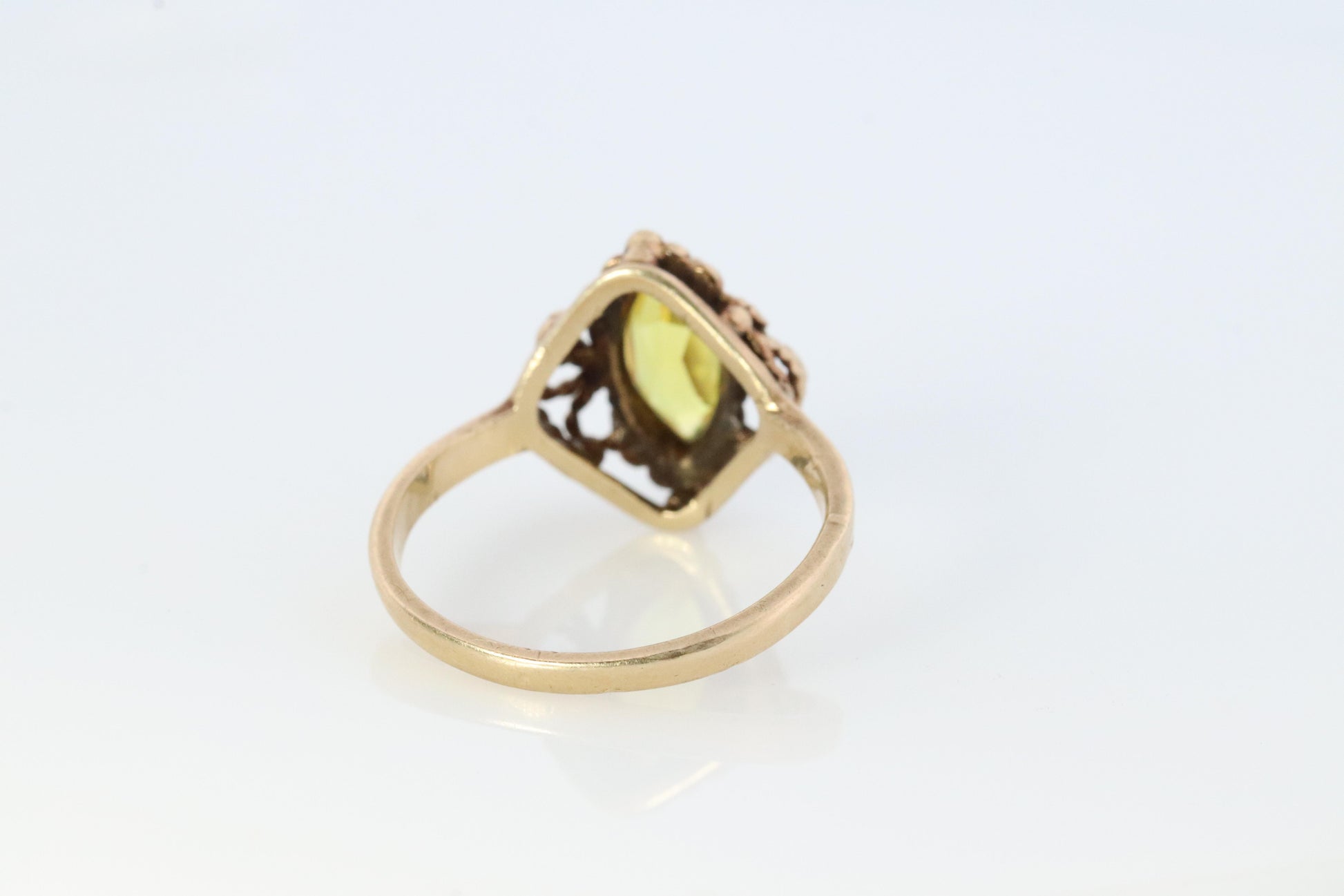 10k Citrine Marquise filigree set Ring. Citrine cocktail statement ring.