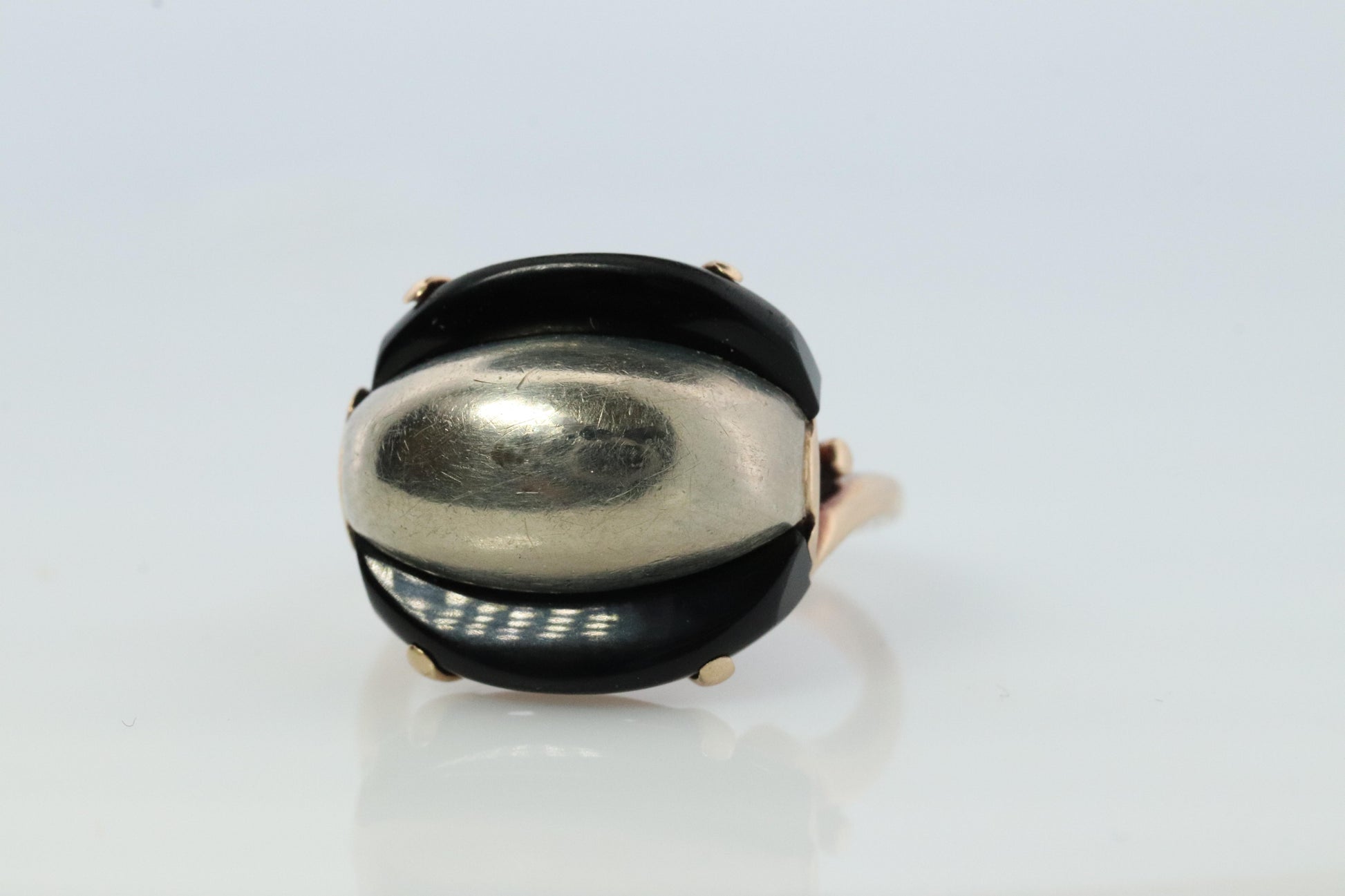 10k ONYX ring. Onyx Sterling Silver 10k gold ring. Sterling Silver Dome Modern