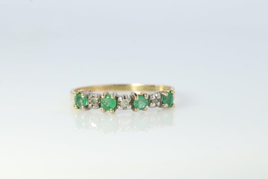 10k Eternity Natural Emerald Yellow gold ring. Half Alternating Eternity band.